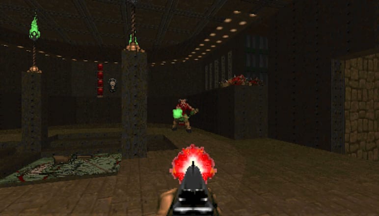 Firing a weapon at an oncoming enemy