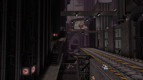A long metal conveyor belt. 