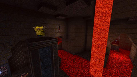 Cavernous hallway with magma flow from above.