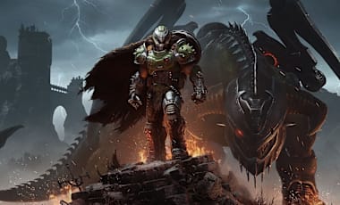 The DOOM Slayer stands tall with his loyal Mecha Dragon, Serrat, watching his back.