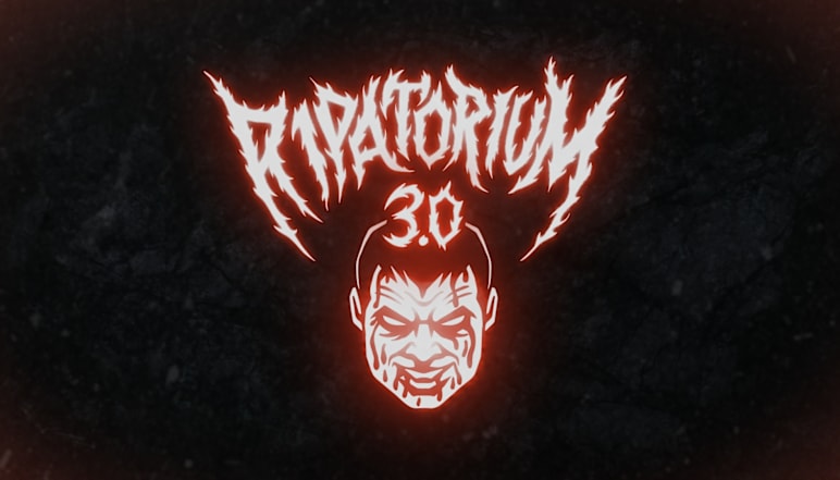 The image features the text 'RIPATORIUM 3.0' in a dramatic, jagged font. The title is glowing in fiery orange against a dark, textured background. An ominous face appears below the text, adding to the intense vibe.