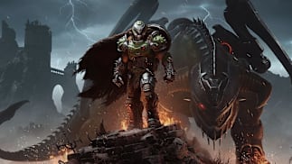 The DOOM Slayer stands tall with his loyal Mecha Dragon, Serrat, watching his back.