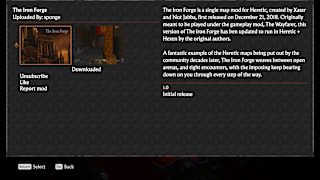 In-game mod selection menu