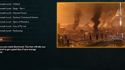 Image from DOOM: The Dark Ages showing the new Demo Mode in the Benchmarks menu.