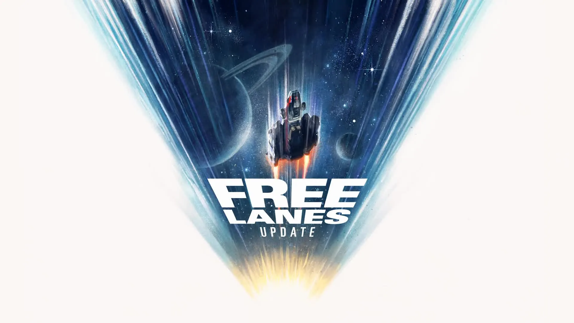 A spaceship flies up and reveals the Starfield Free Lanes Update