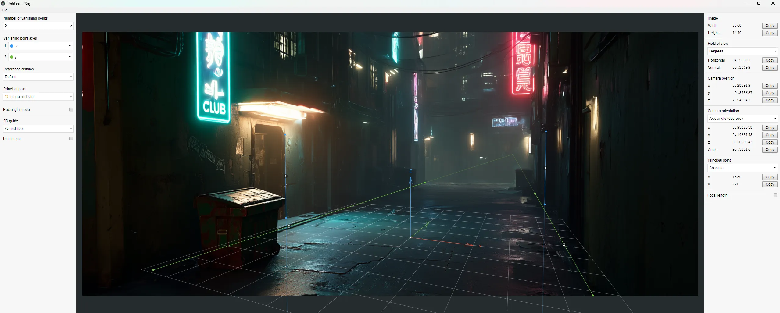 fSpy camera configuration pre-rendered background