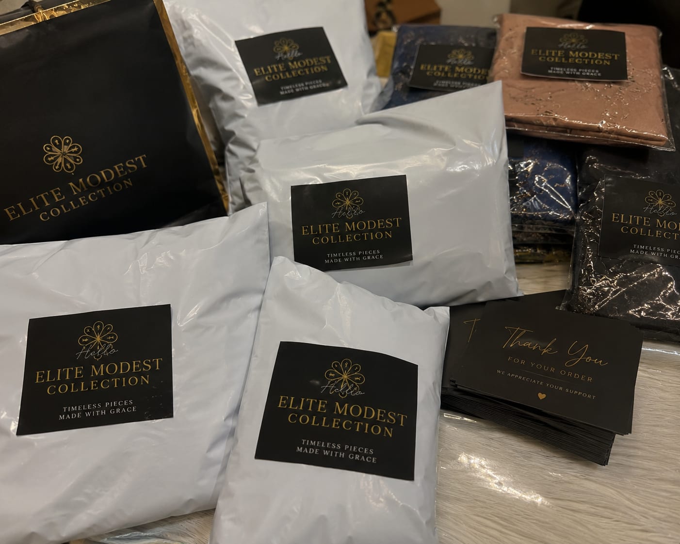 Elite Modest Collection orders packaged and ready for delivery