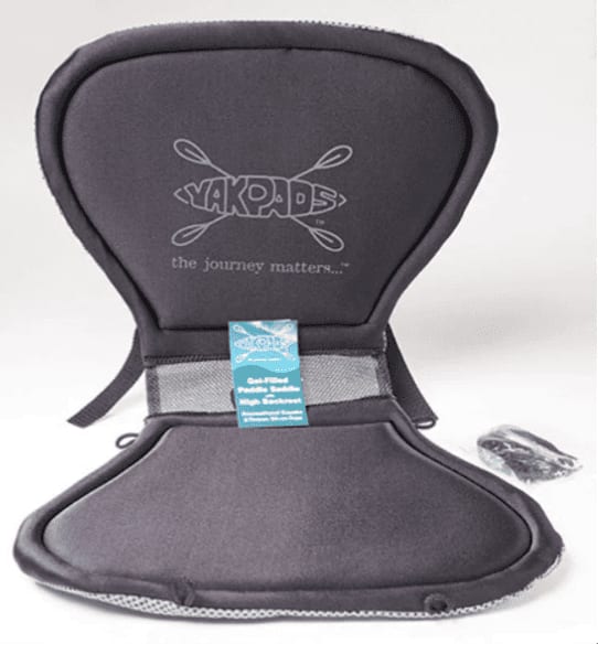 Gray YakPads gel-filled paddle saddle with a high backrest