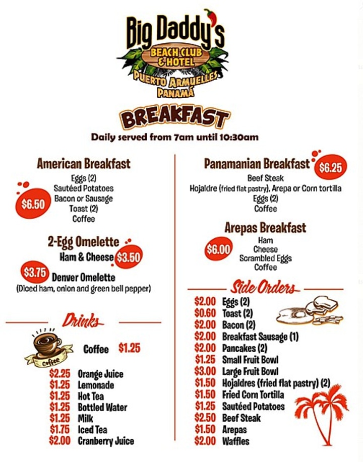 Big daddys breakfast menu