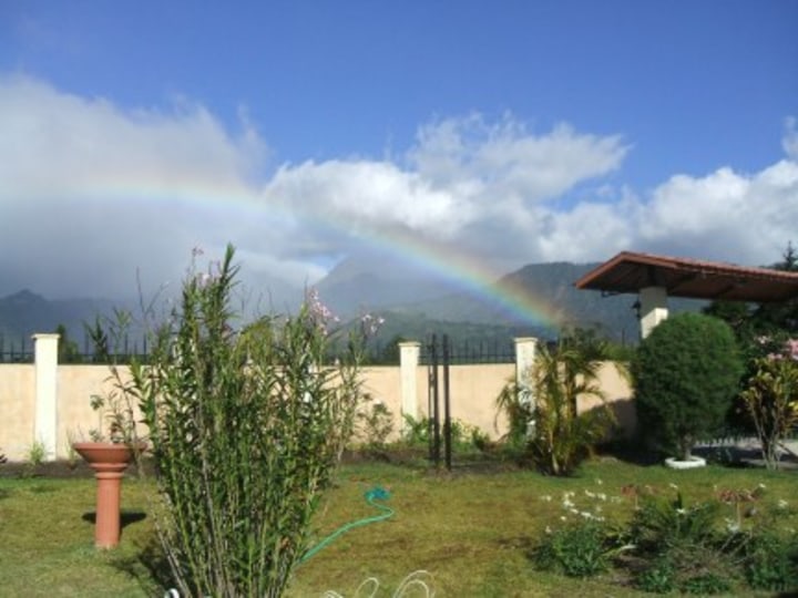 Backyard with a rainbow