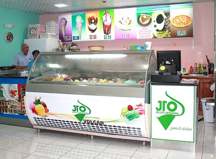 Inside gelato store