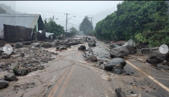 Washed away rocks on road