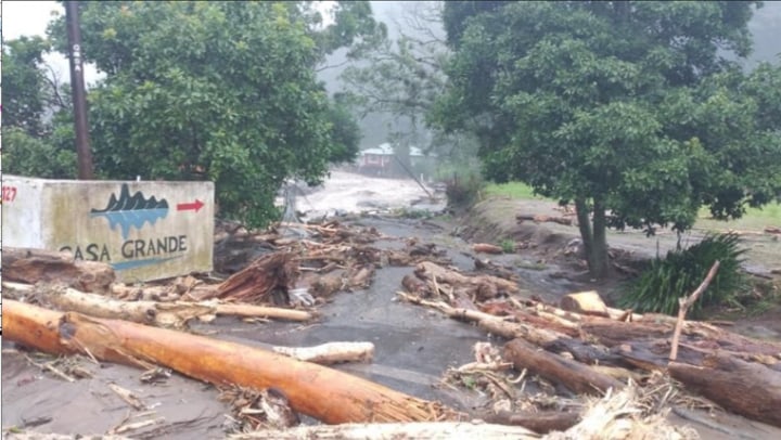 Washed away rocks on road