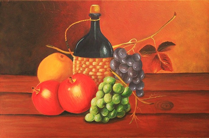 Painting of wine and fruits by Itzel Gonzalez