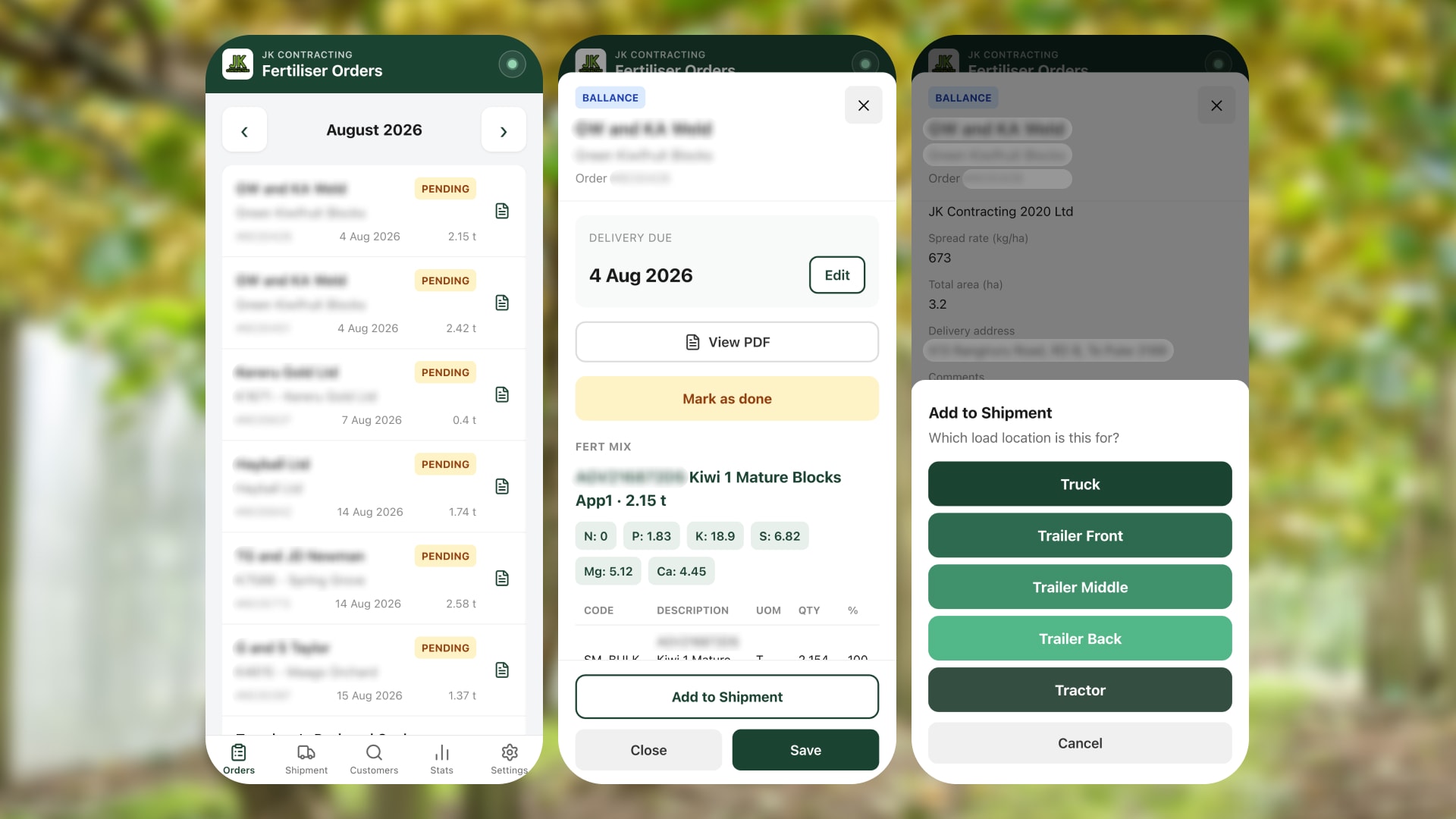 Fertiliser Orders