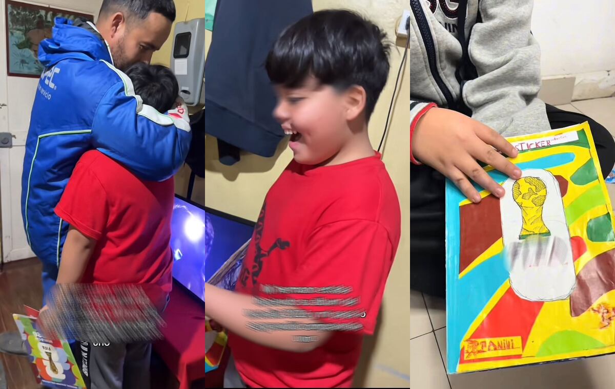 Familia sorprende a niño que dibujó su propio álbum del Mundial 2026 regalándole el álbum oficial de Panini