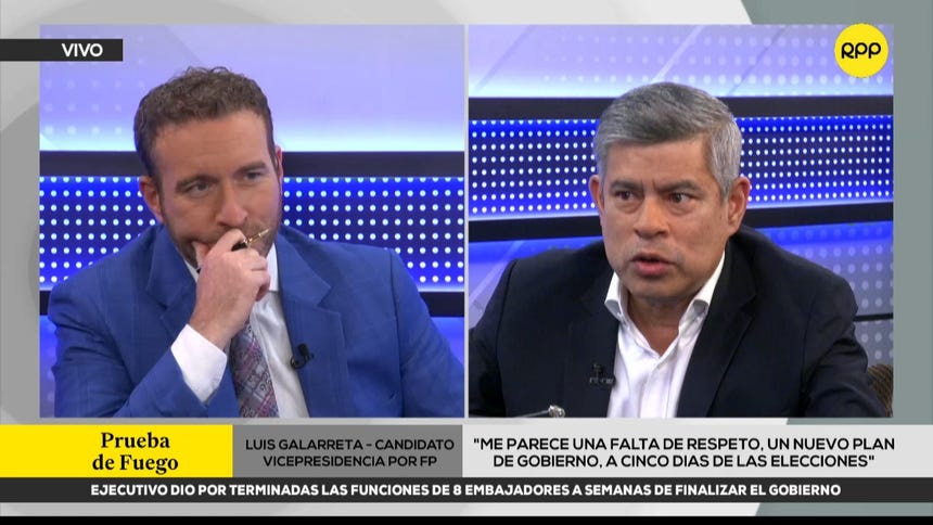 Galarreta cuestiona la presentación de un nuevo plan de gobierno de Juntos por el Perú en la recta final electoral