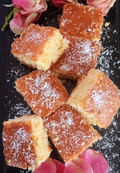 Simple Vanilla Cake with Apricot Jam and Coconut Topping Recipe