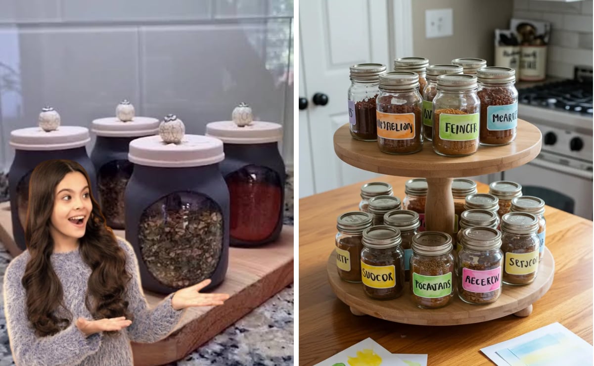 Crea un especiero giratorio con frascos de vidrio y materiales reciclados