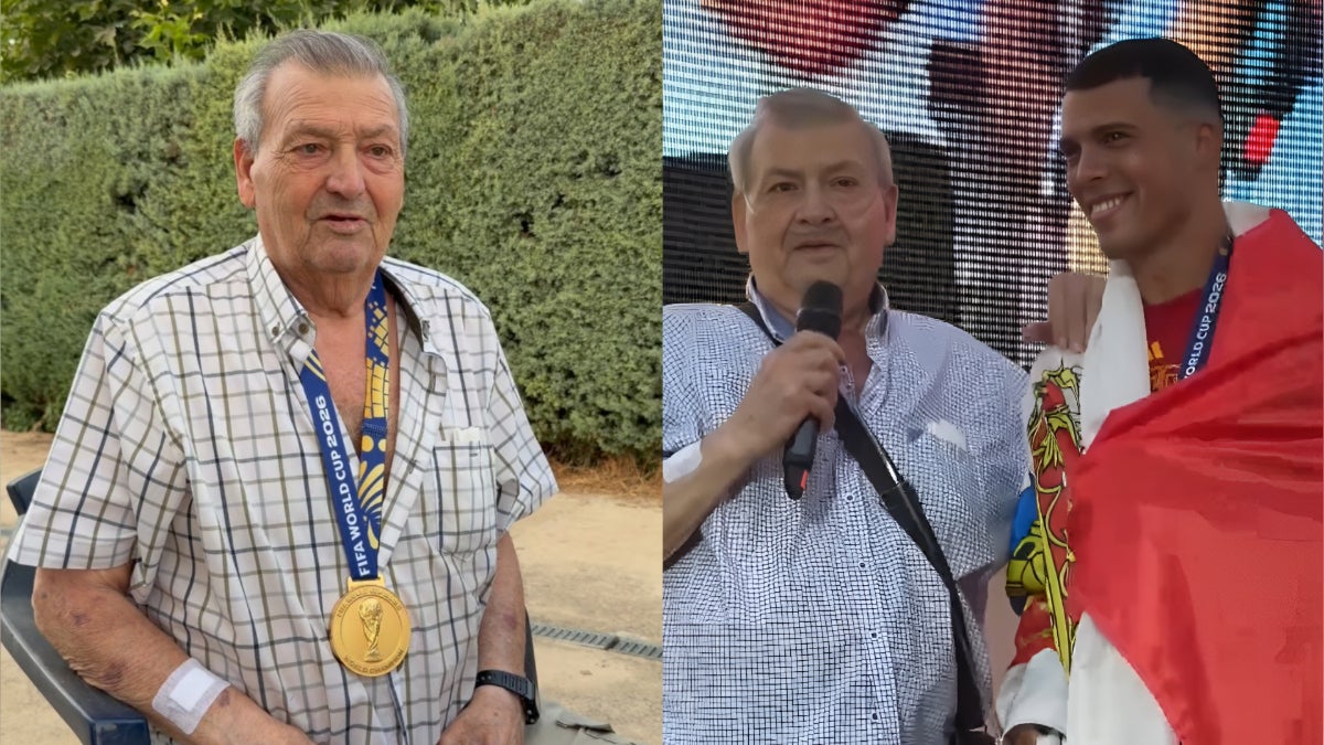Pedro Porro entrega medalla del Mundial a su abuelo y habla de su influencia en su infancia