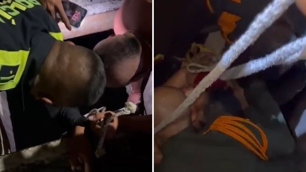 Rescate exitoso de una mujer con discapacidad visual que cayó en una alcantarilla sin tapa en Cali
