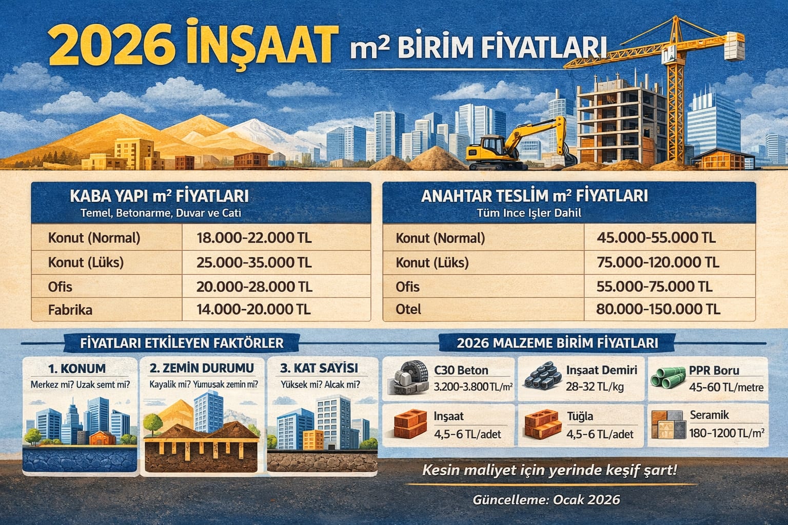 2026 İnşaat m2 Birim Fiyatları - Güncel Liste