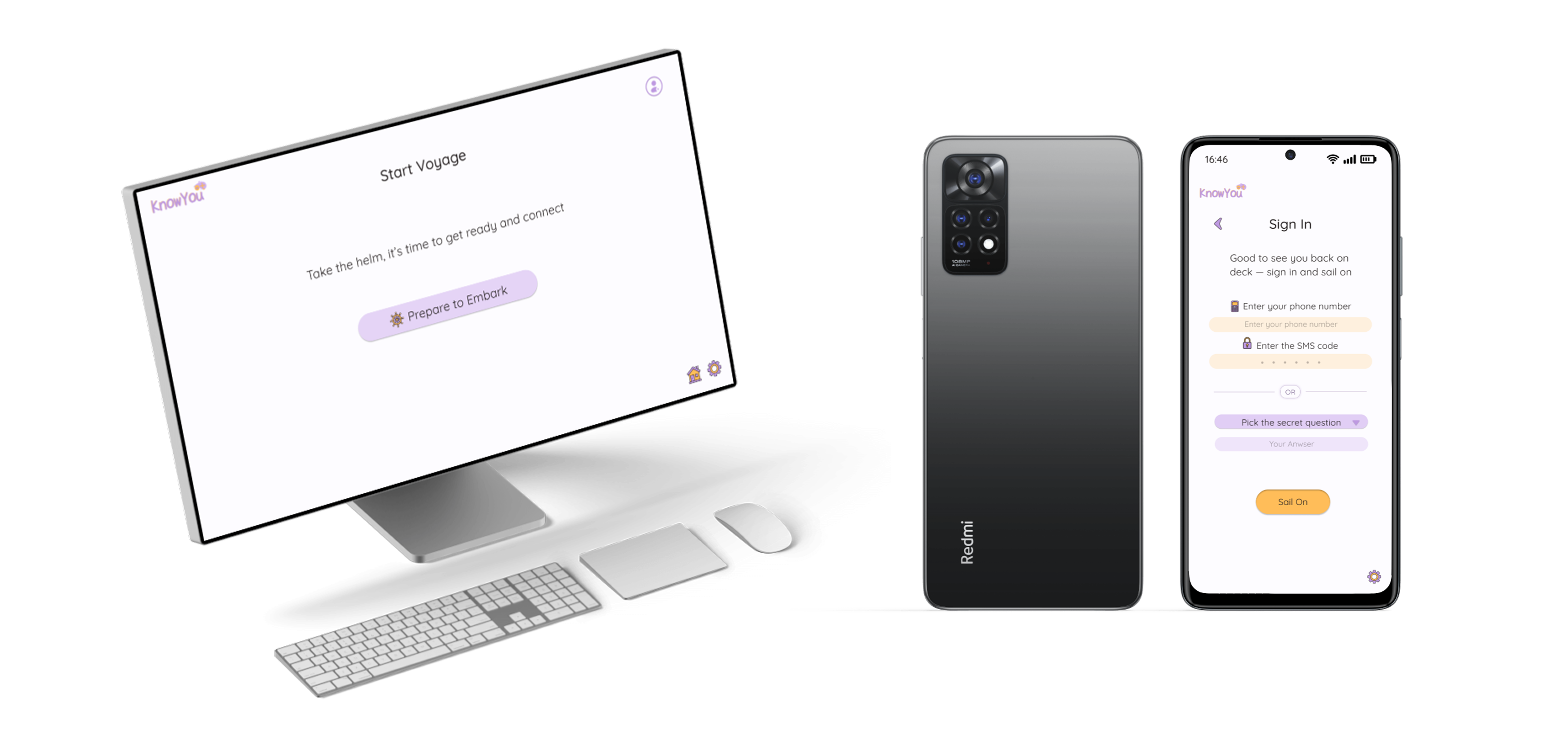 Know You+ mockups showing multi-device interaction