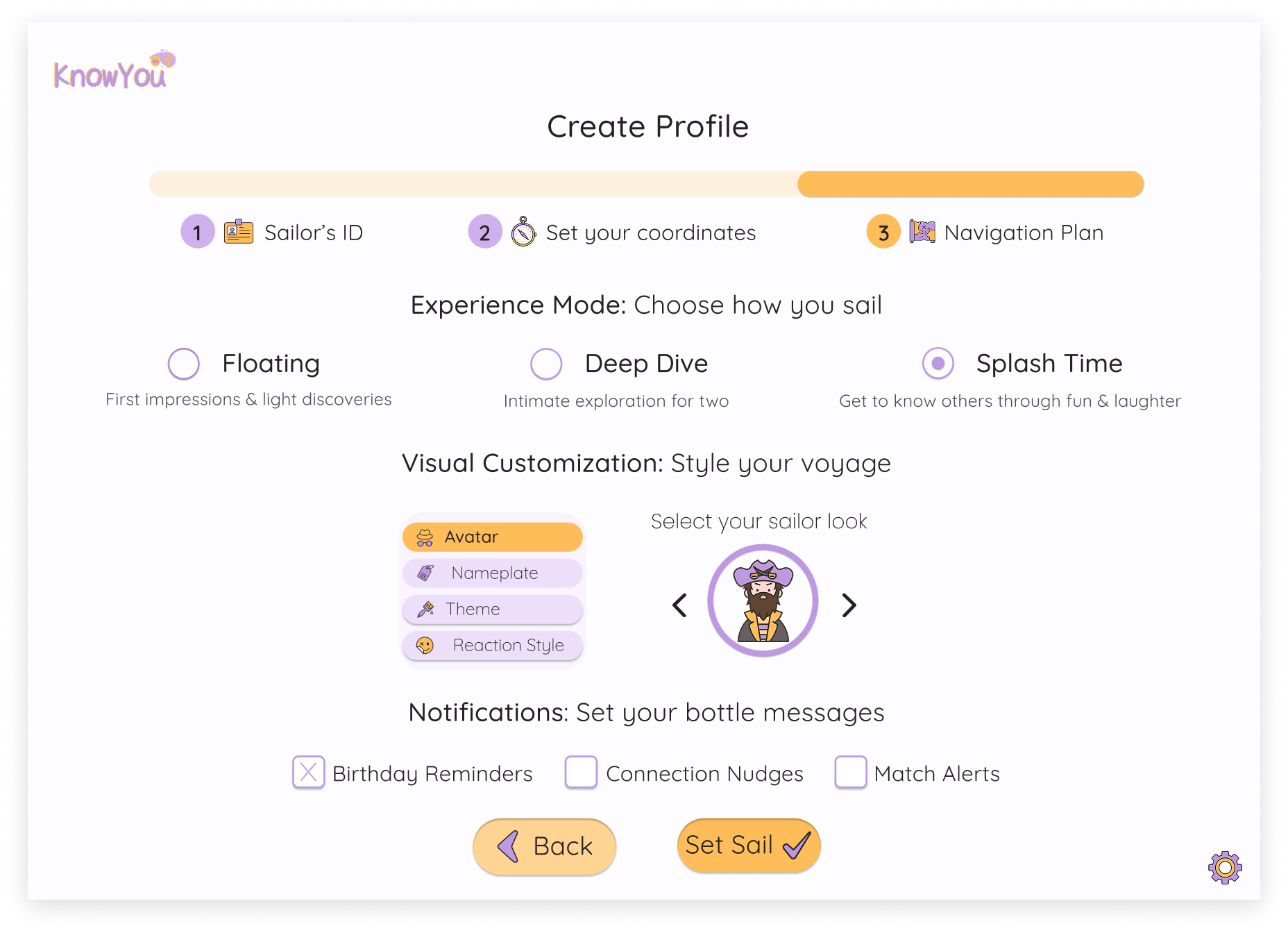 Create Profile: Navigation Plan