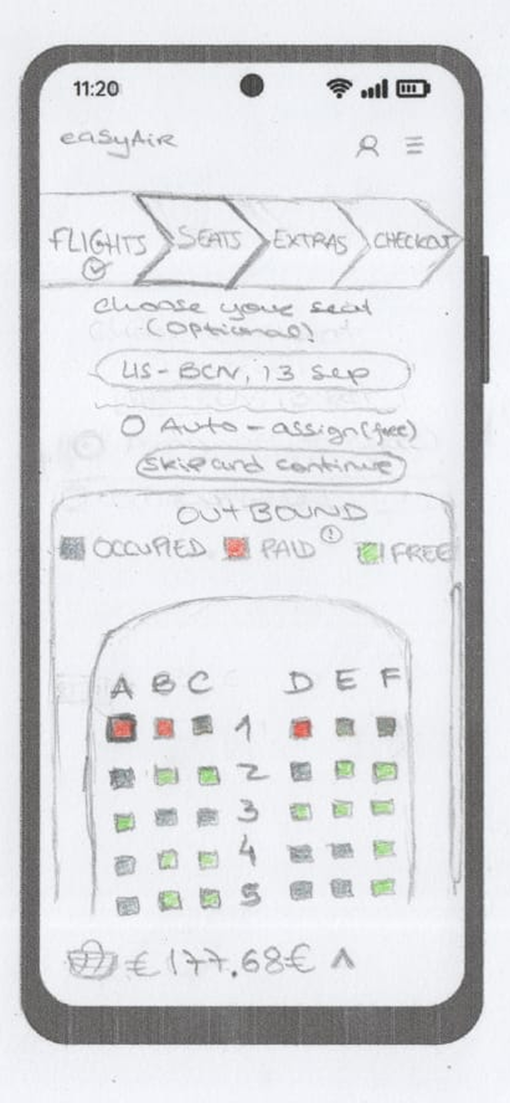Choose seat outbound wireframe