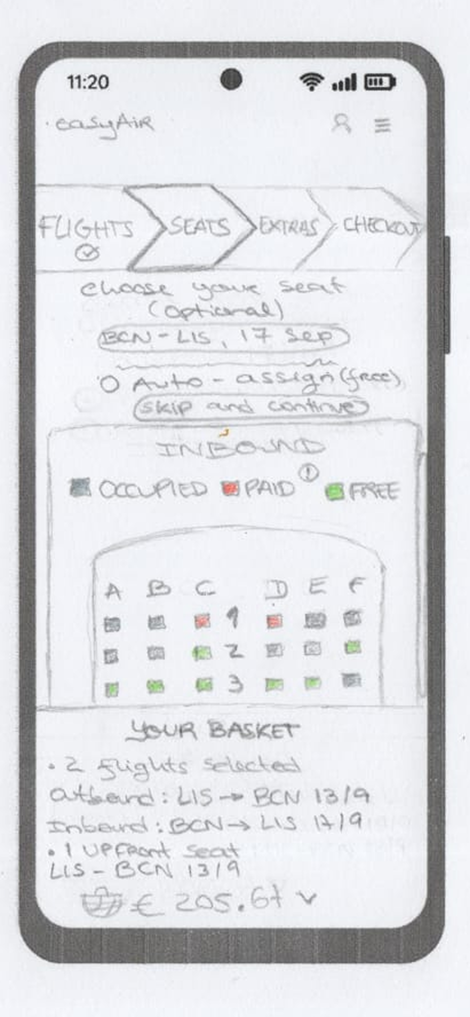 Choose seat inbound wireframe
