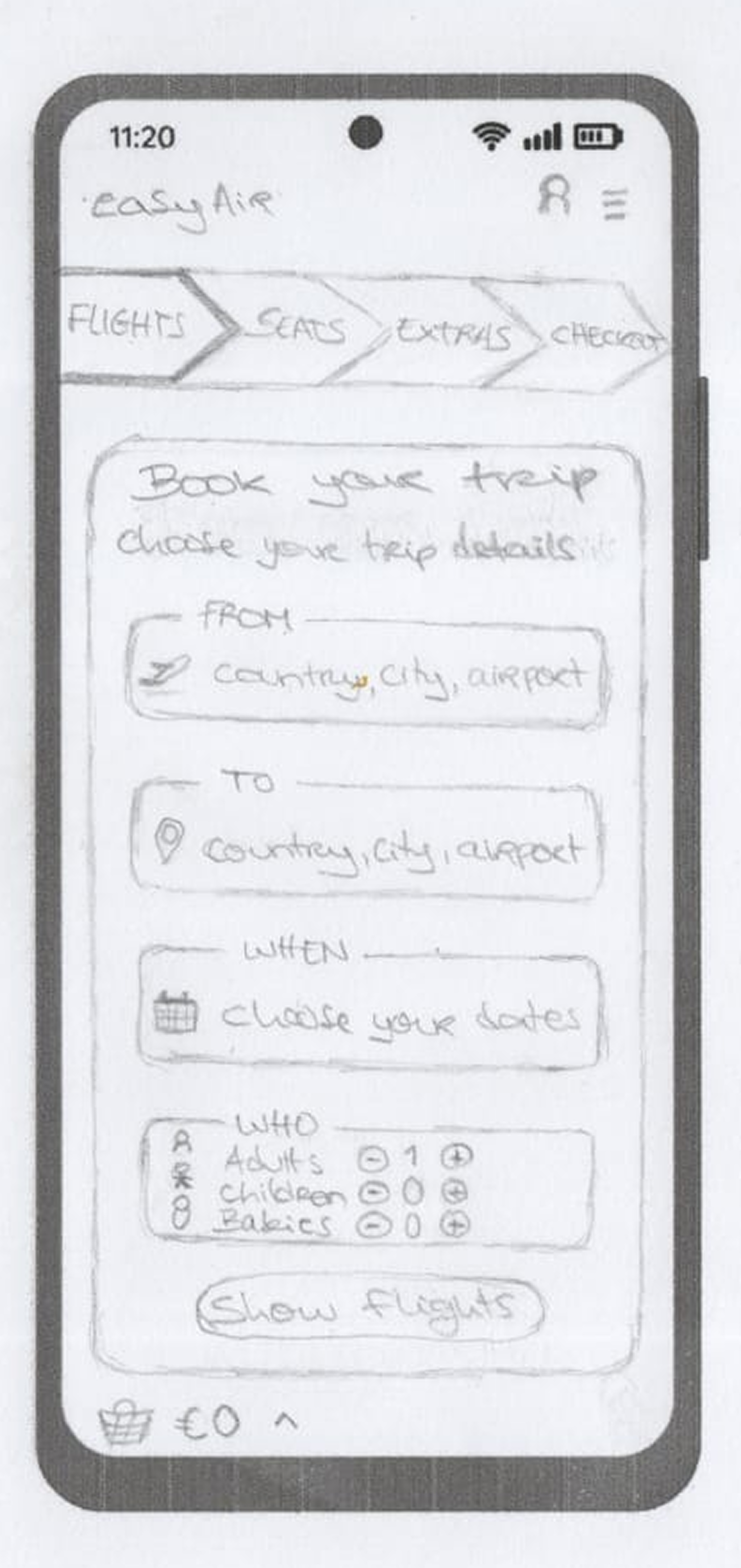 Book Flights wireframe