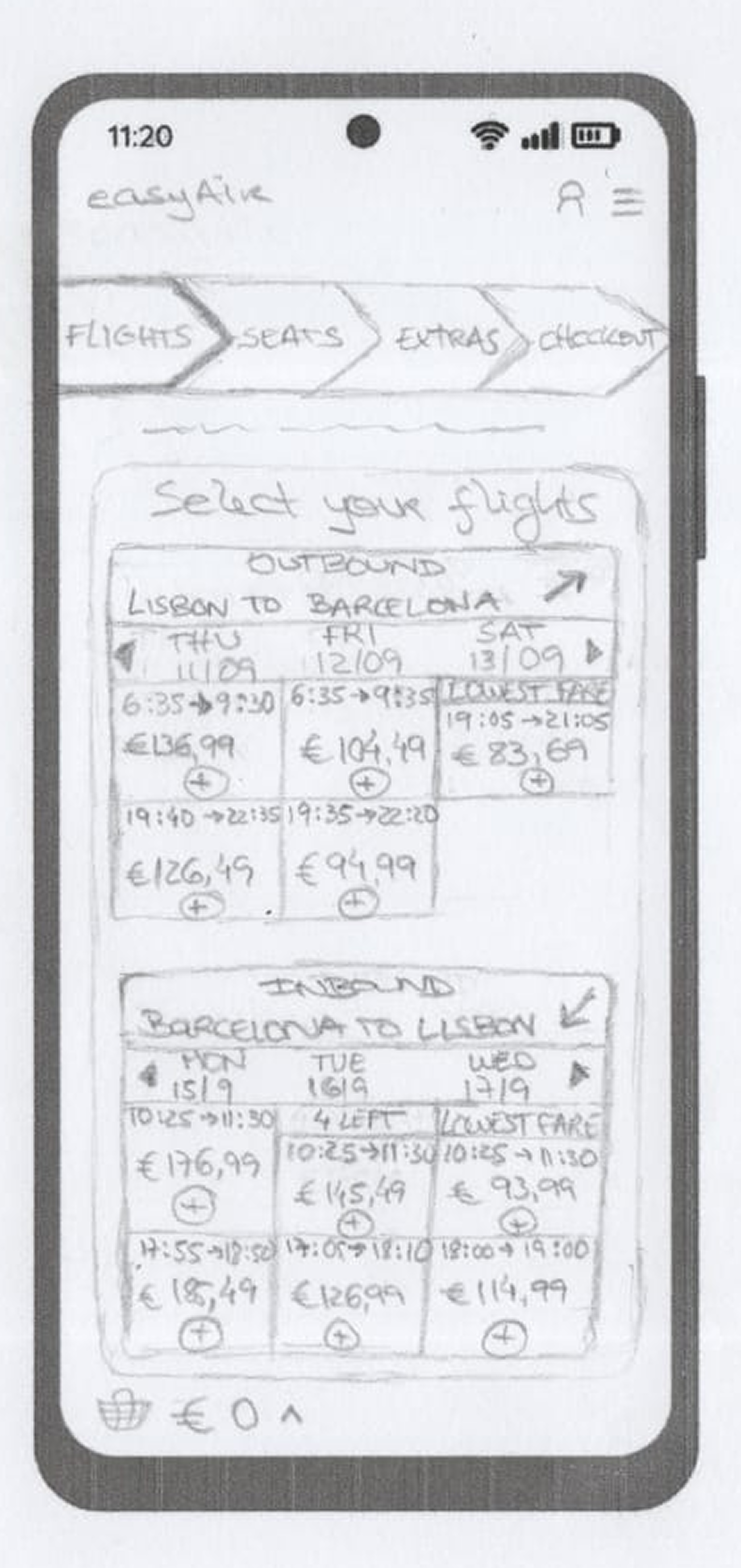 Select Flights wireframe