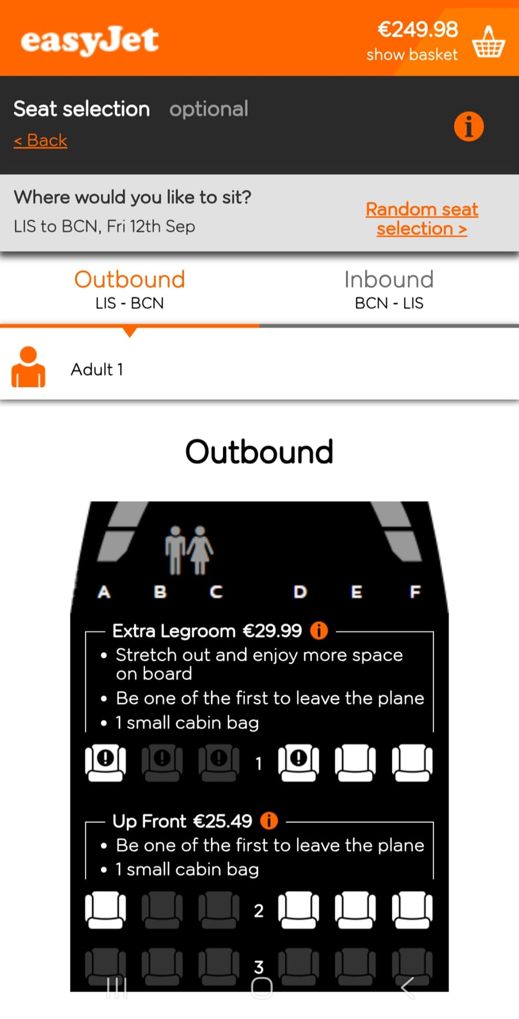 Before: easyJet seat selection outbound