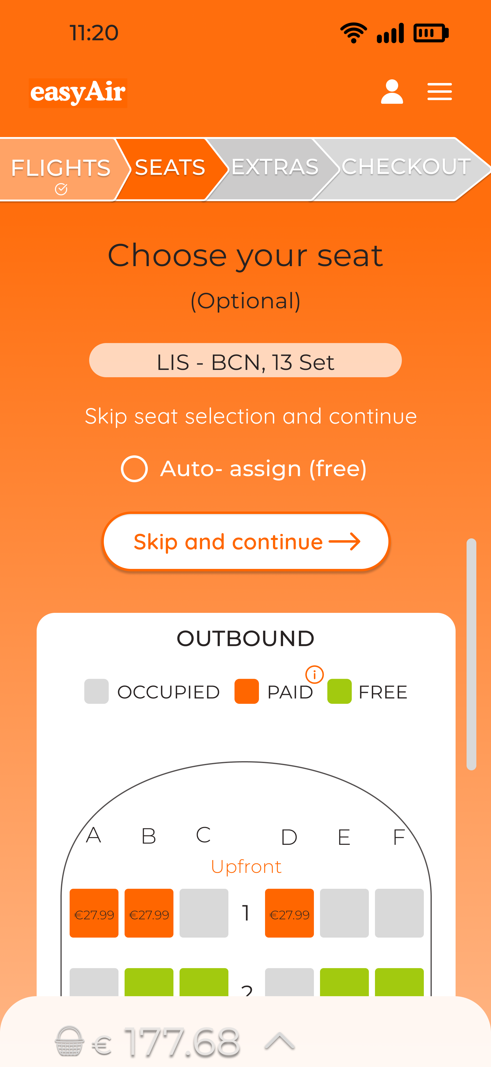 After: easyAir seat selection outbound
