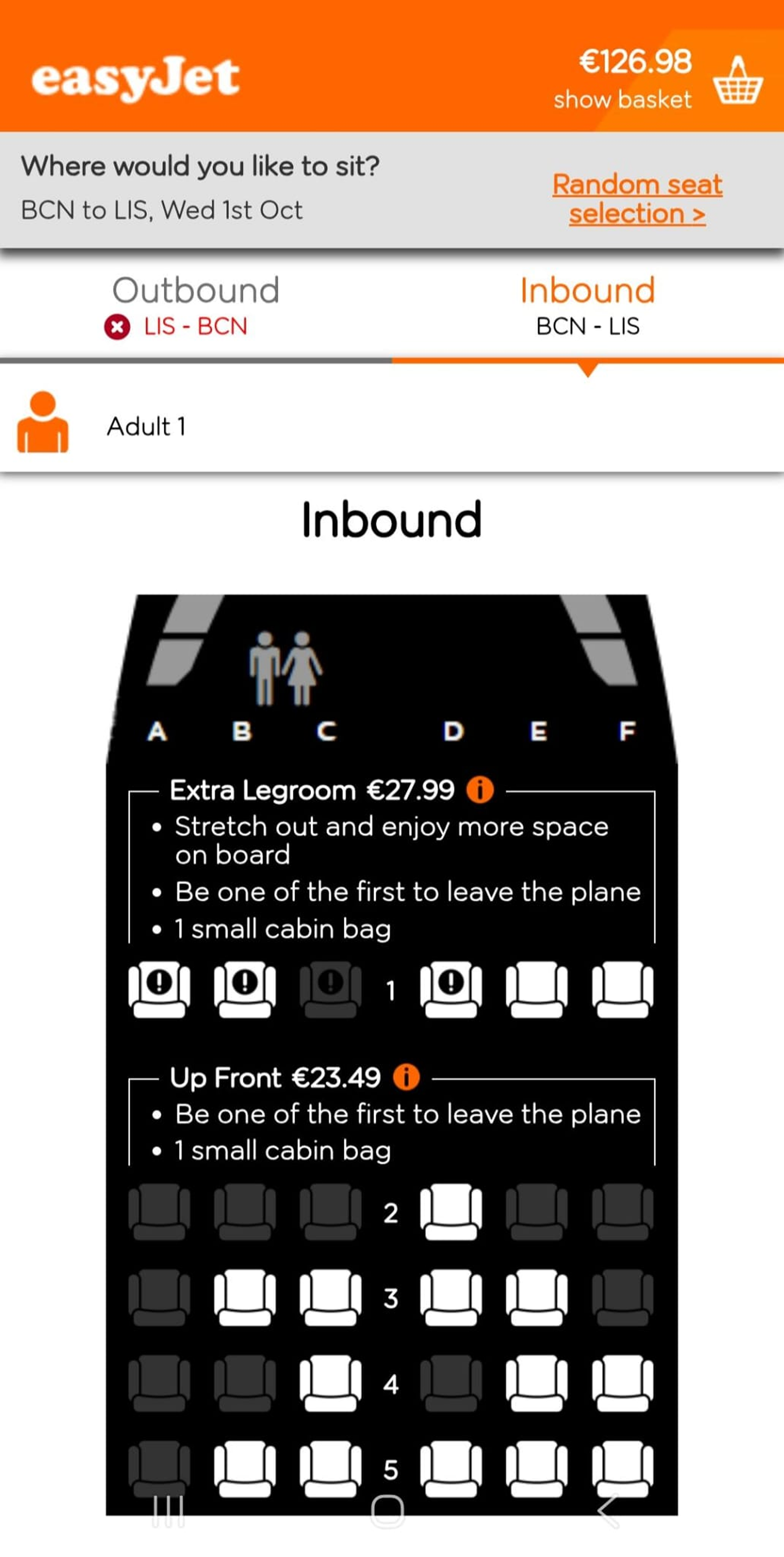 Before: easyJet seat selection inbound