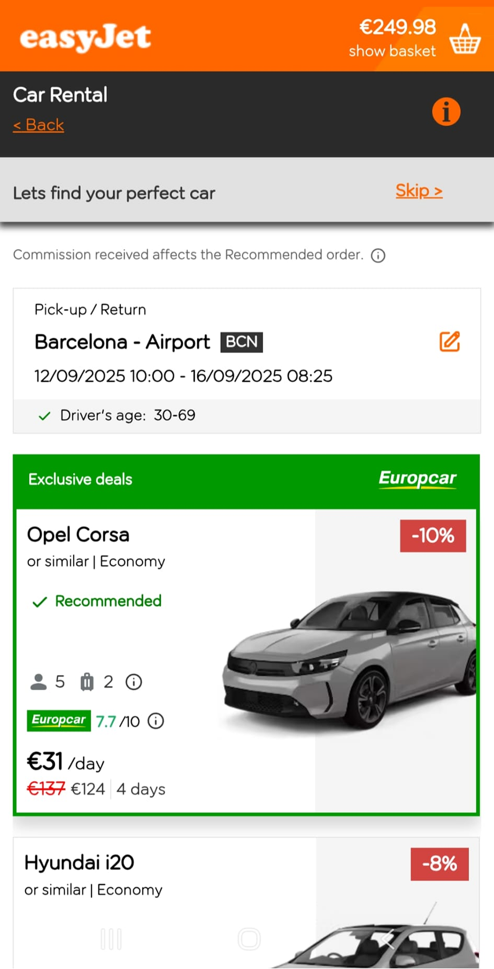Before — easyJet: Extras 1
