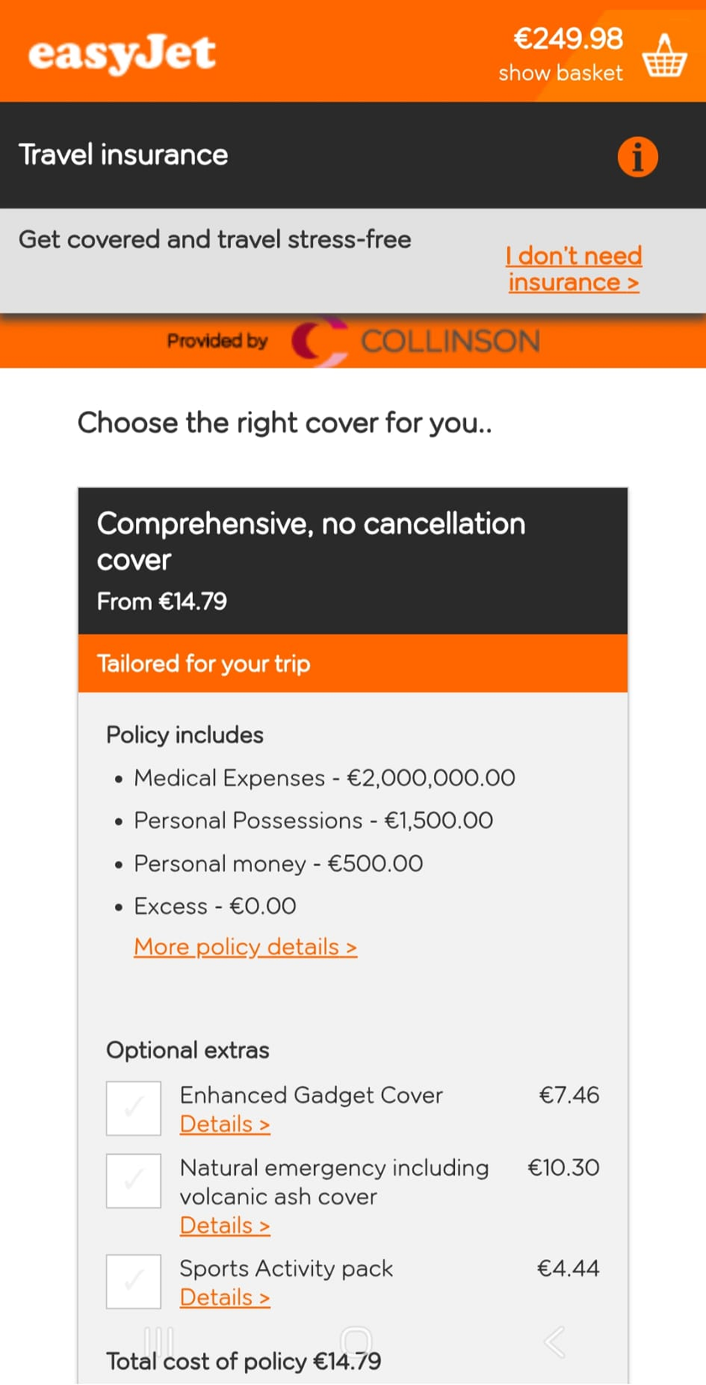 Before — easyJet: Extras 2