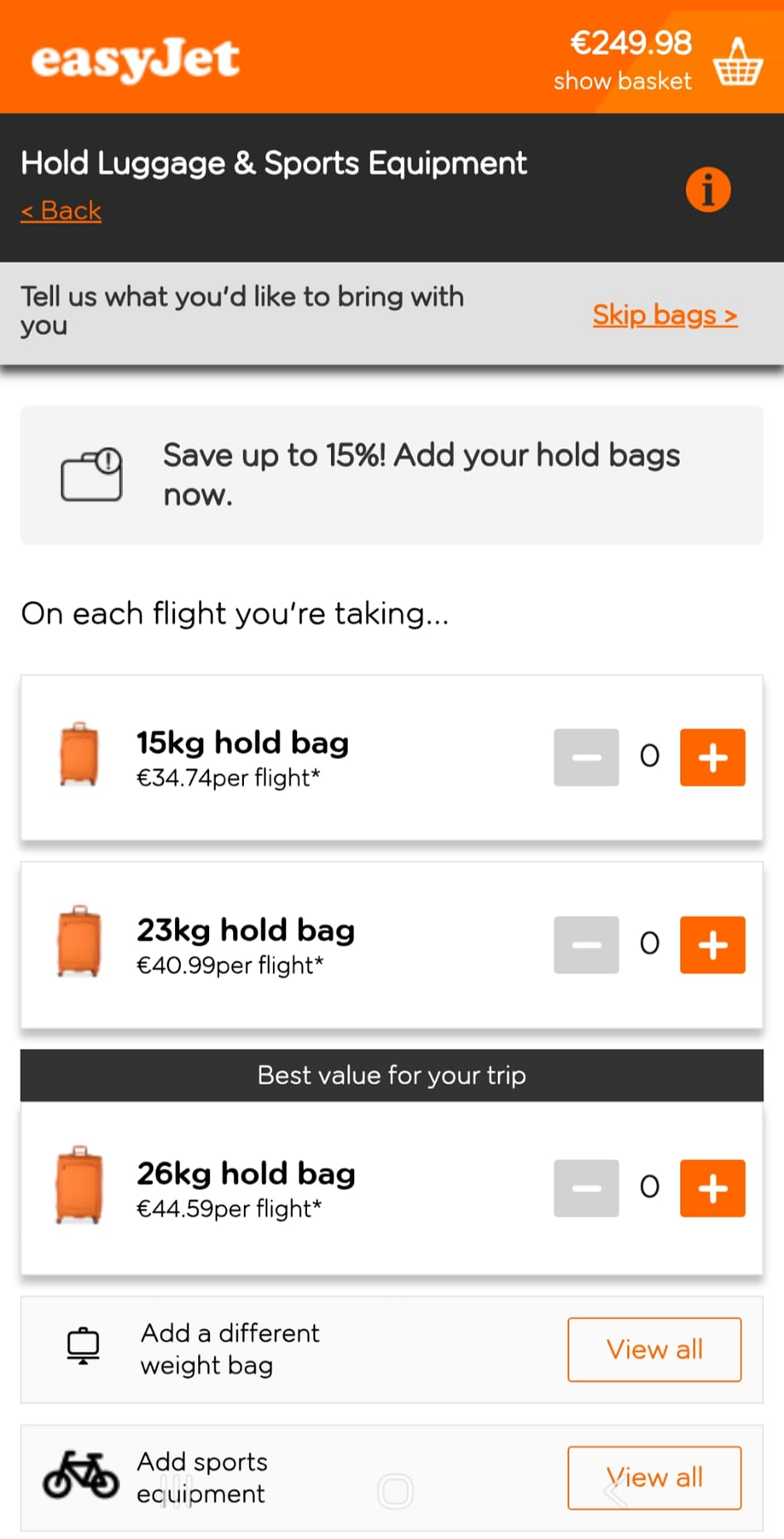 Before — easyJet: Extras 4