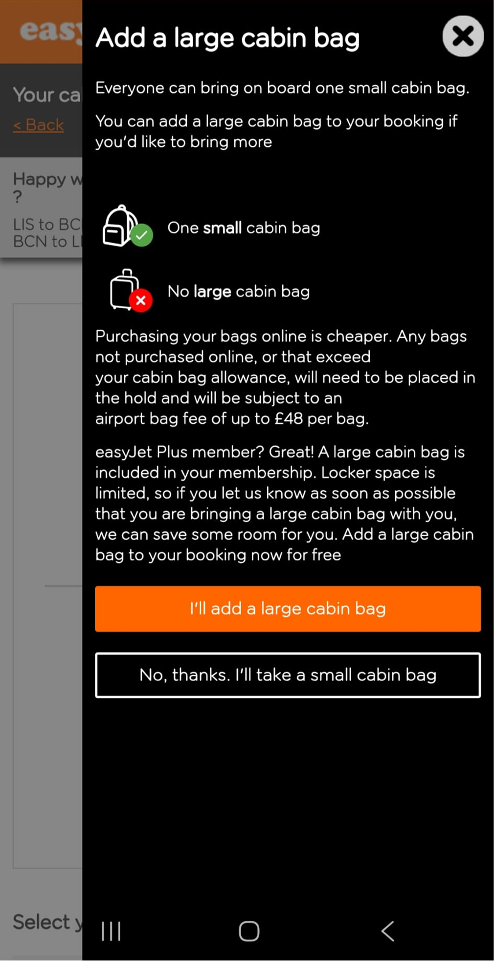 Before — easyJet: Extras 3