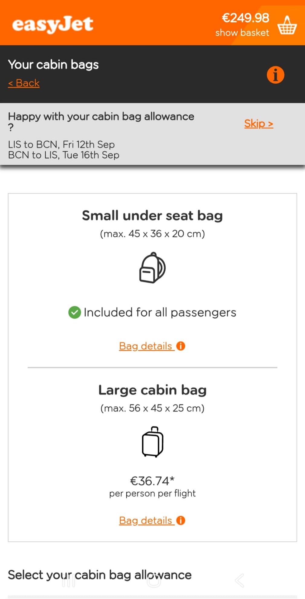 Before — easyJet: Extras 5