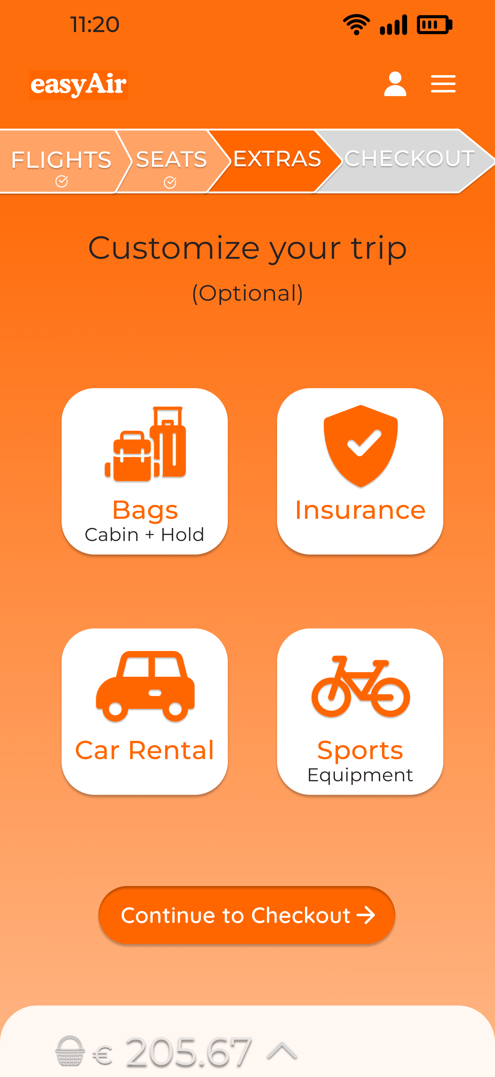 After — easyAir: Consolidated Extras screen