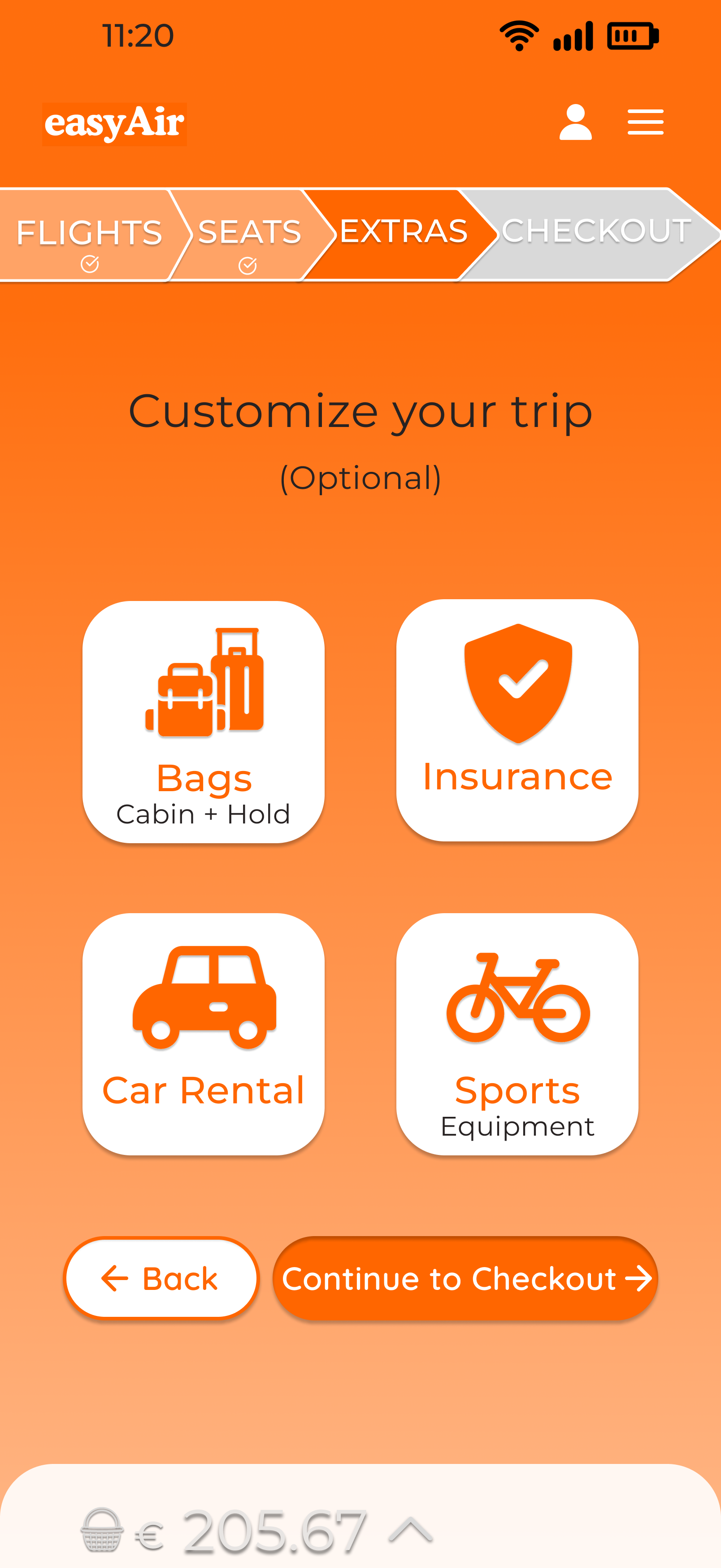 After — easyAir: Consolidated Extras screen