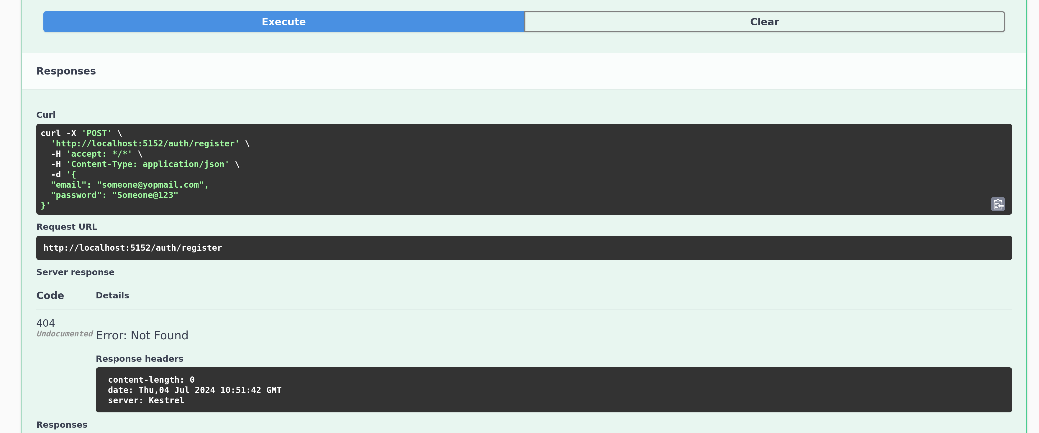 disabled api result from swagger