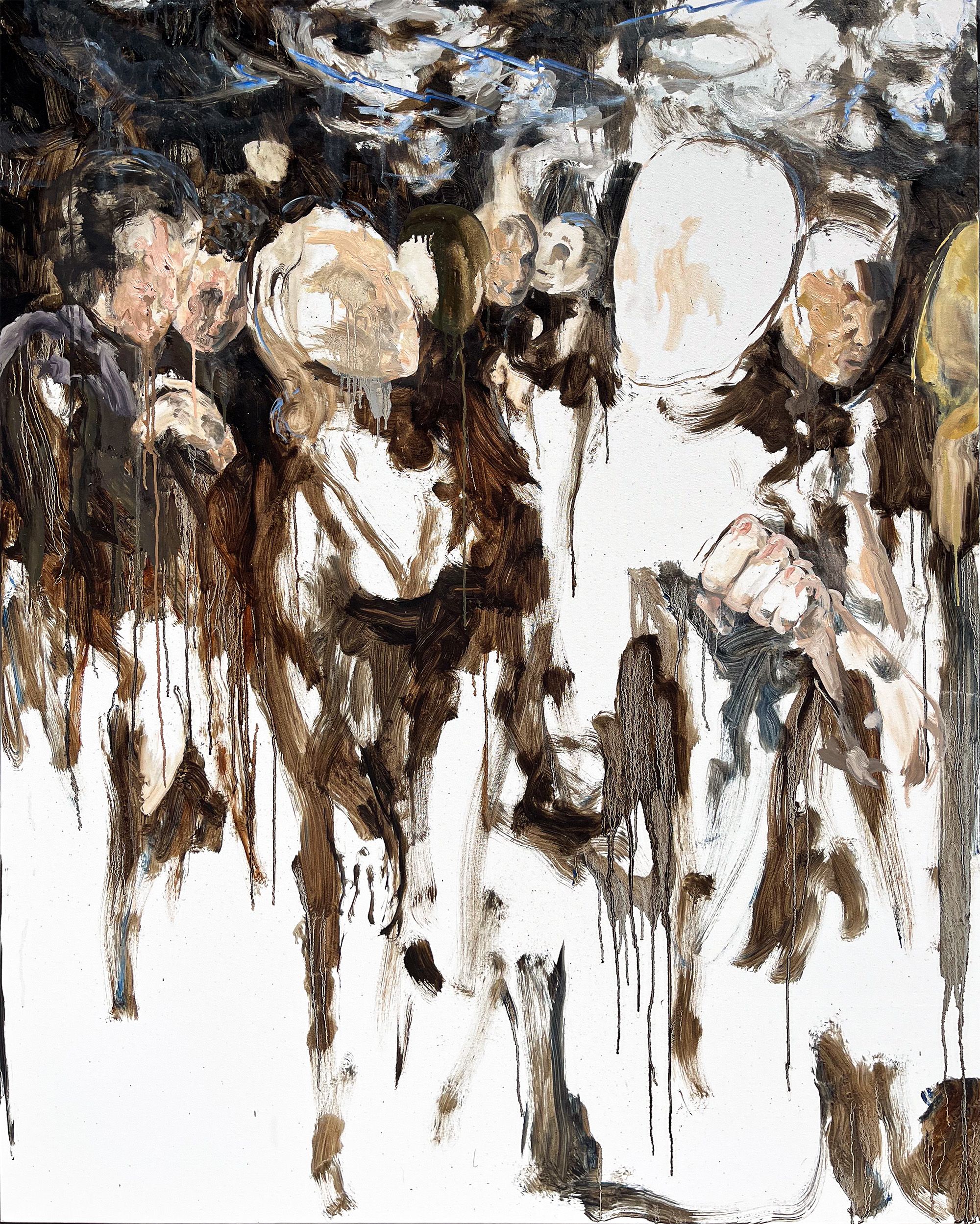 A group of people in the semi-dark abyss. In the foreground are two who live in the moment, in the background some who don't begrudge them that.