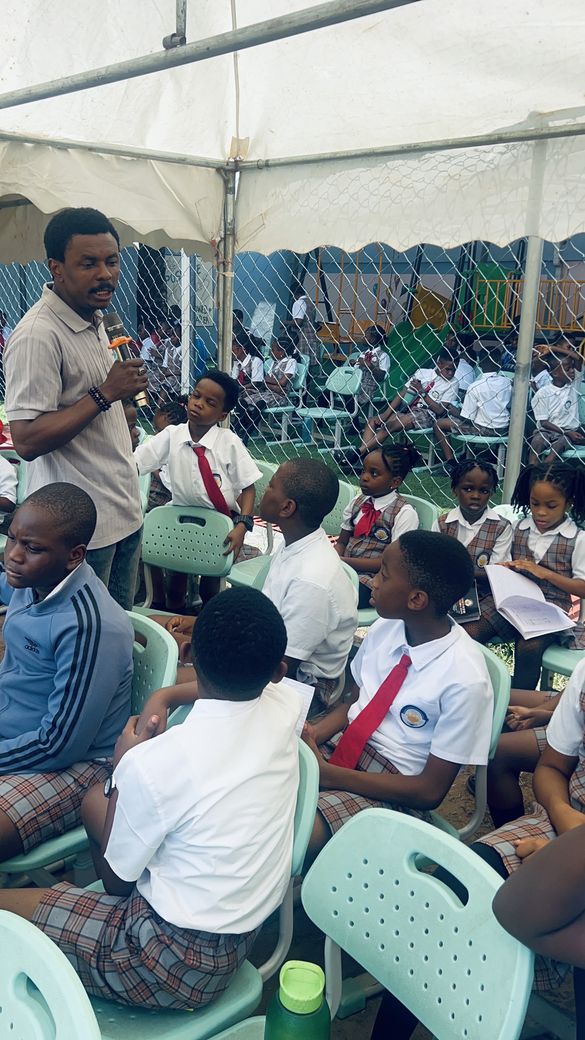 Obinna talks to school pupils