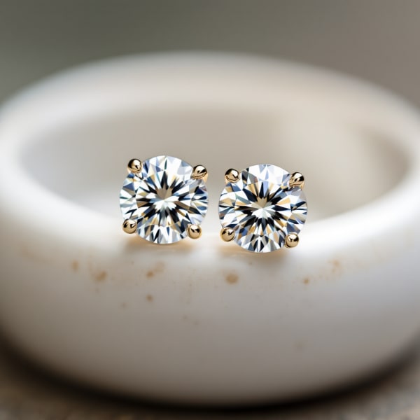 Diamond stud earrings on display