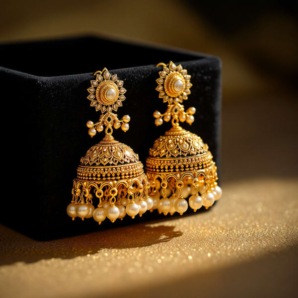 Hand-engraved temple jhumka earrings