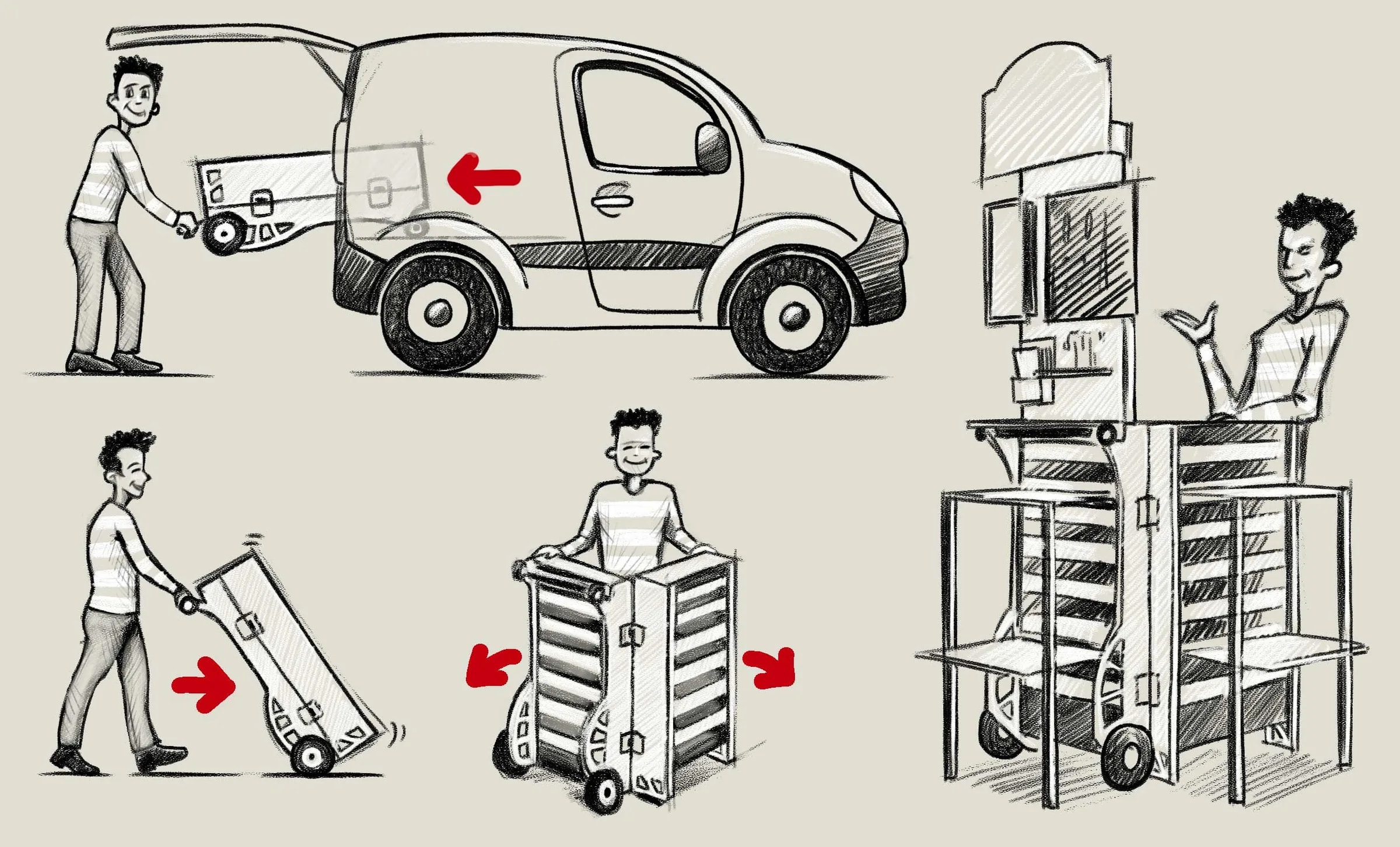 Principe de déploiement du Stand'Up, du module fermé au stand installé