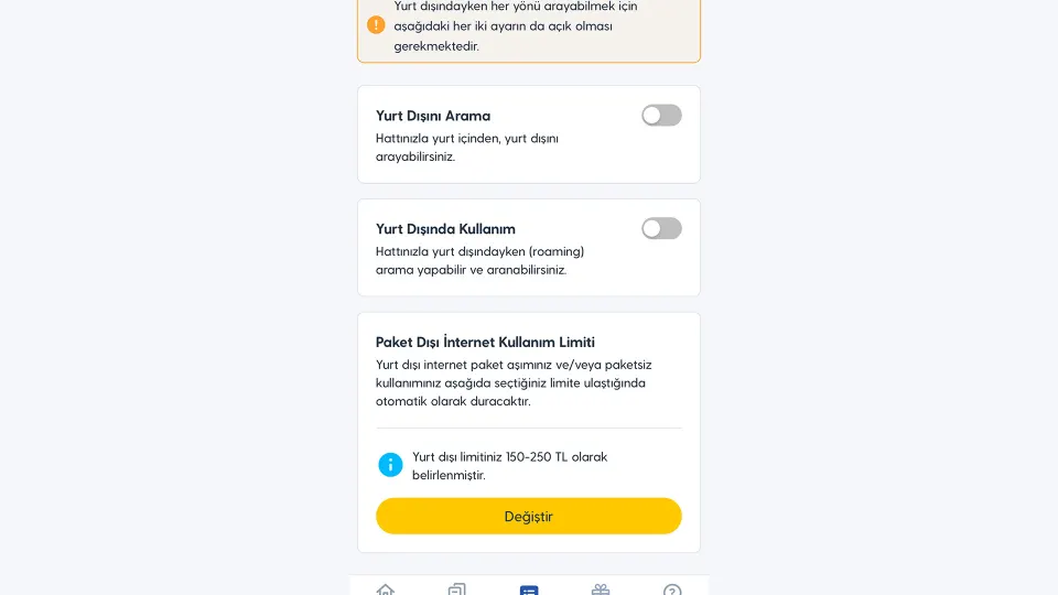 Yurt dışı arama kapatma
