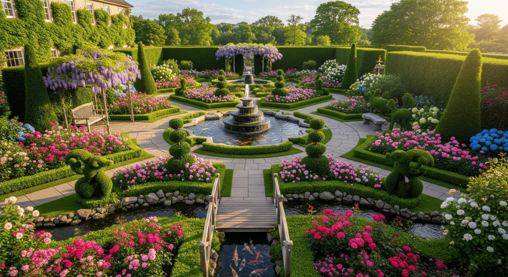 A beautifully landscaped garden with lush greenery